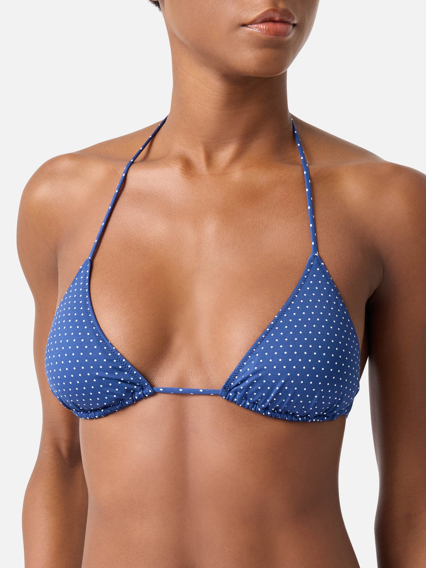 Top de bikini triangular Leah con estampado de micro lunares 