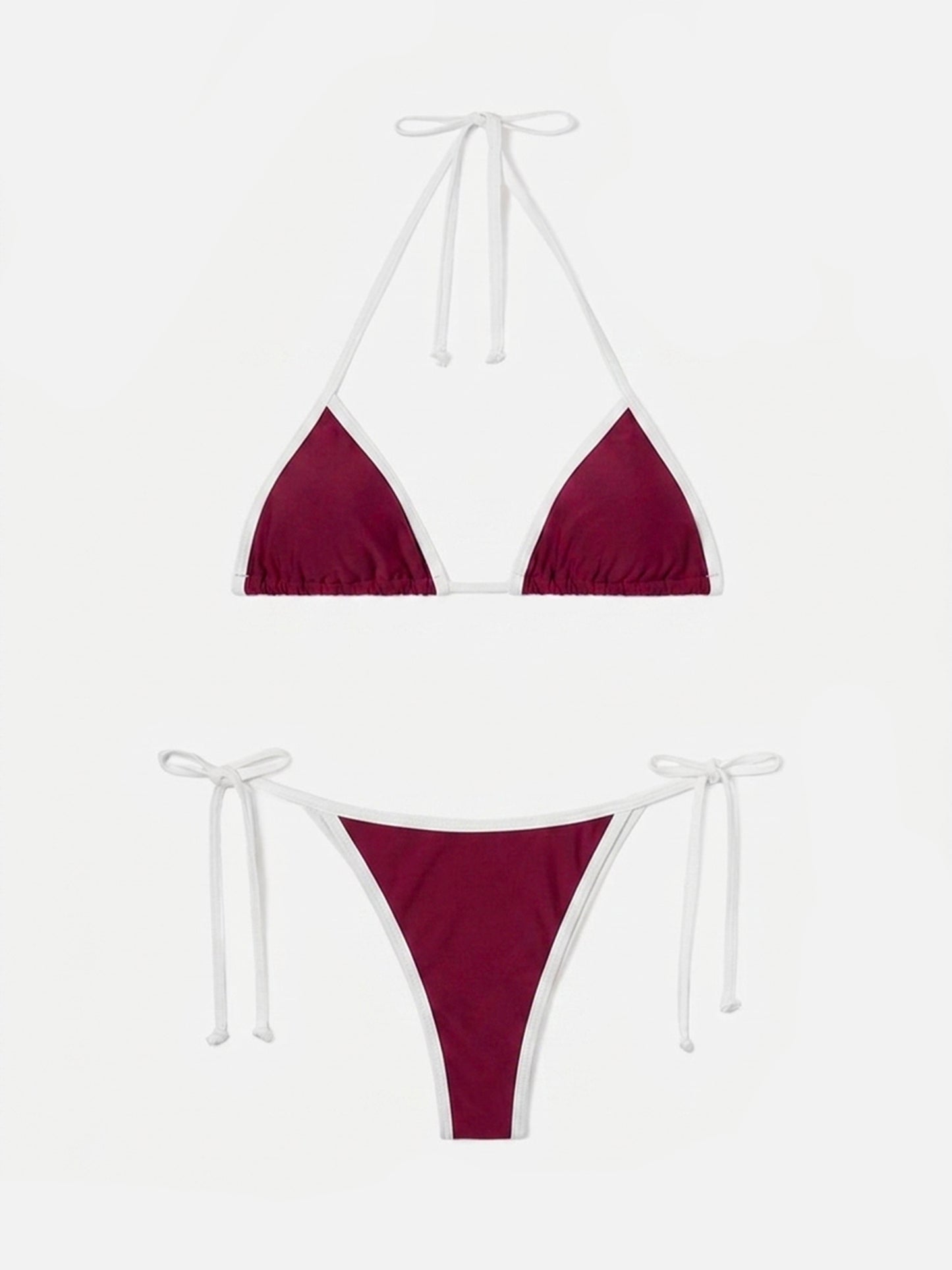 Bikini Leah Virgo String bordeaux con profili bianchi