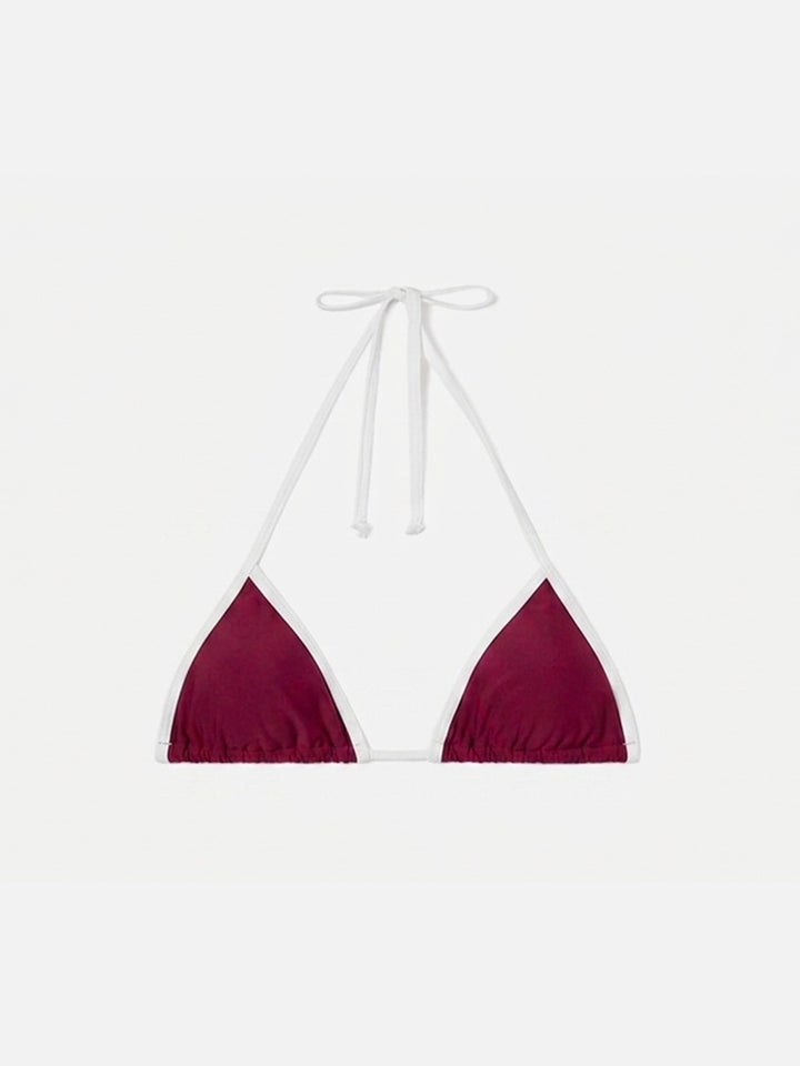 Top bikini Leah String triangolo bordeaux con profili bianchi 