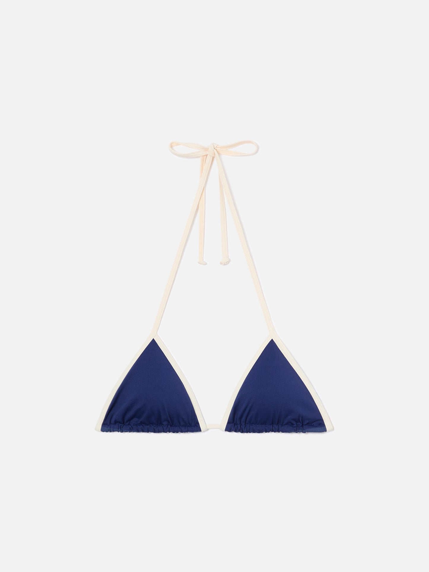 Leah String-Triangel-Bikinioberteil in Blau mit weißen Abschlüssen 