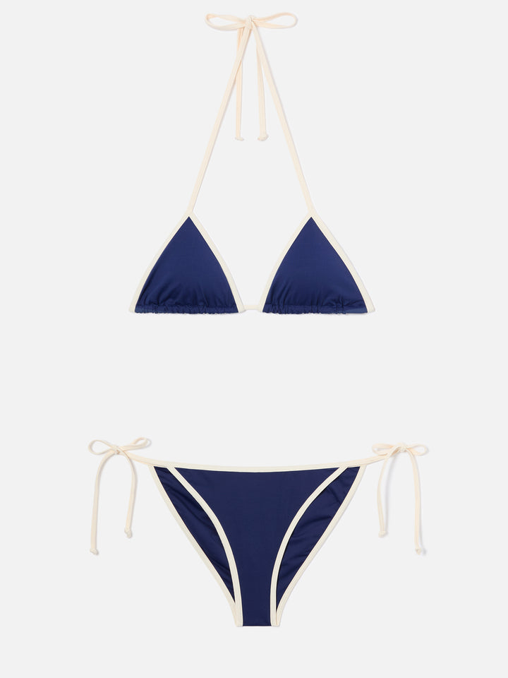 Bikini Leah Virgo String bleu avec finitions contrastées 