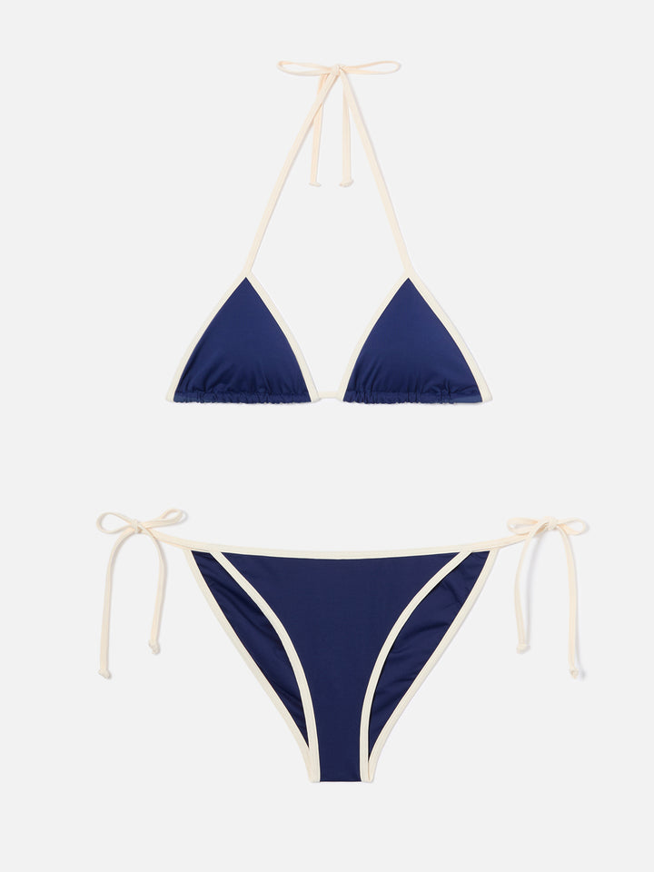 Bikini Leah Virgo String bleu avec finitions contrastées 