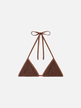 Top bikini Leah triangolo crinkle marrone tinta unita