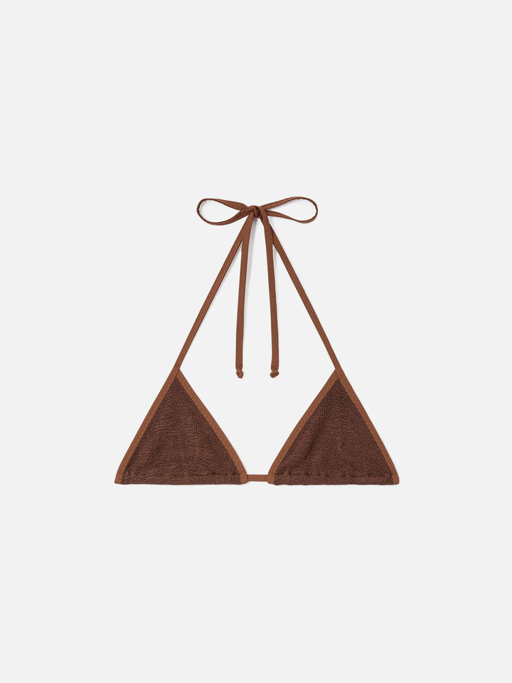 Top bikini Leah triangolo crinkle marrone tinta unita