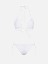 Bikini da donna a triangolo bianco crinkle Leah Marielle