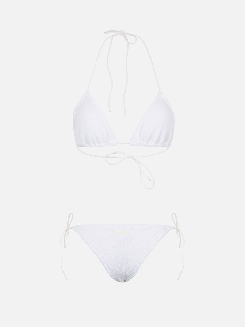 Bikini da donna a triangolo bianco crinkle Leah Marielle