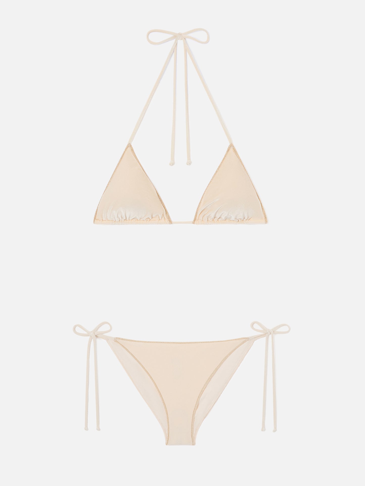 Leah Virgo Overlock Bikini aus goldenem Samt 