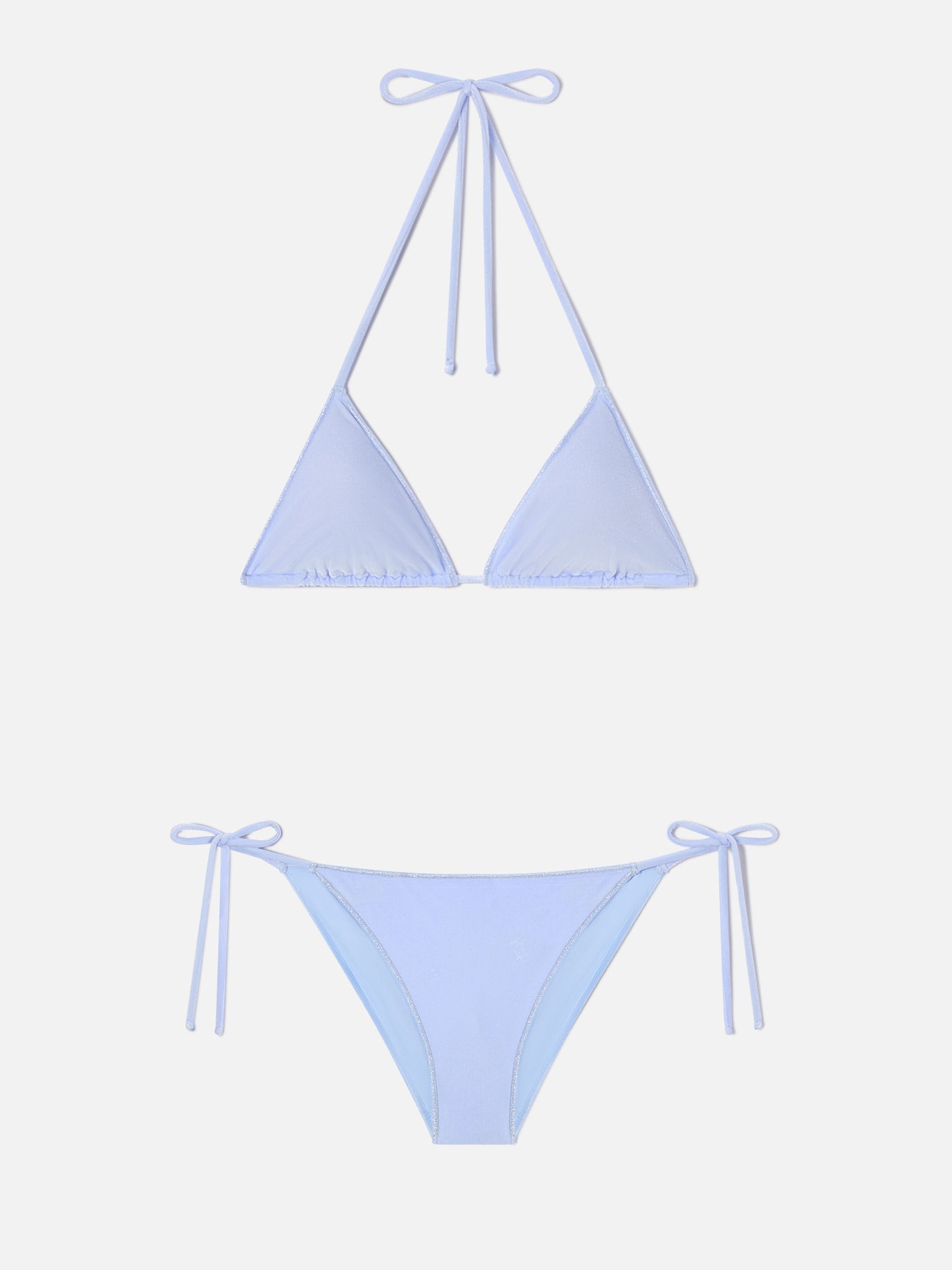 Leah Virgo Overlock Bikini aus hellblauem Samt 