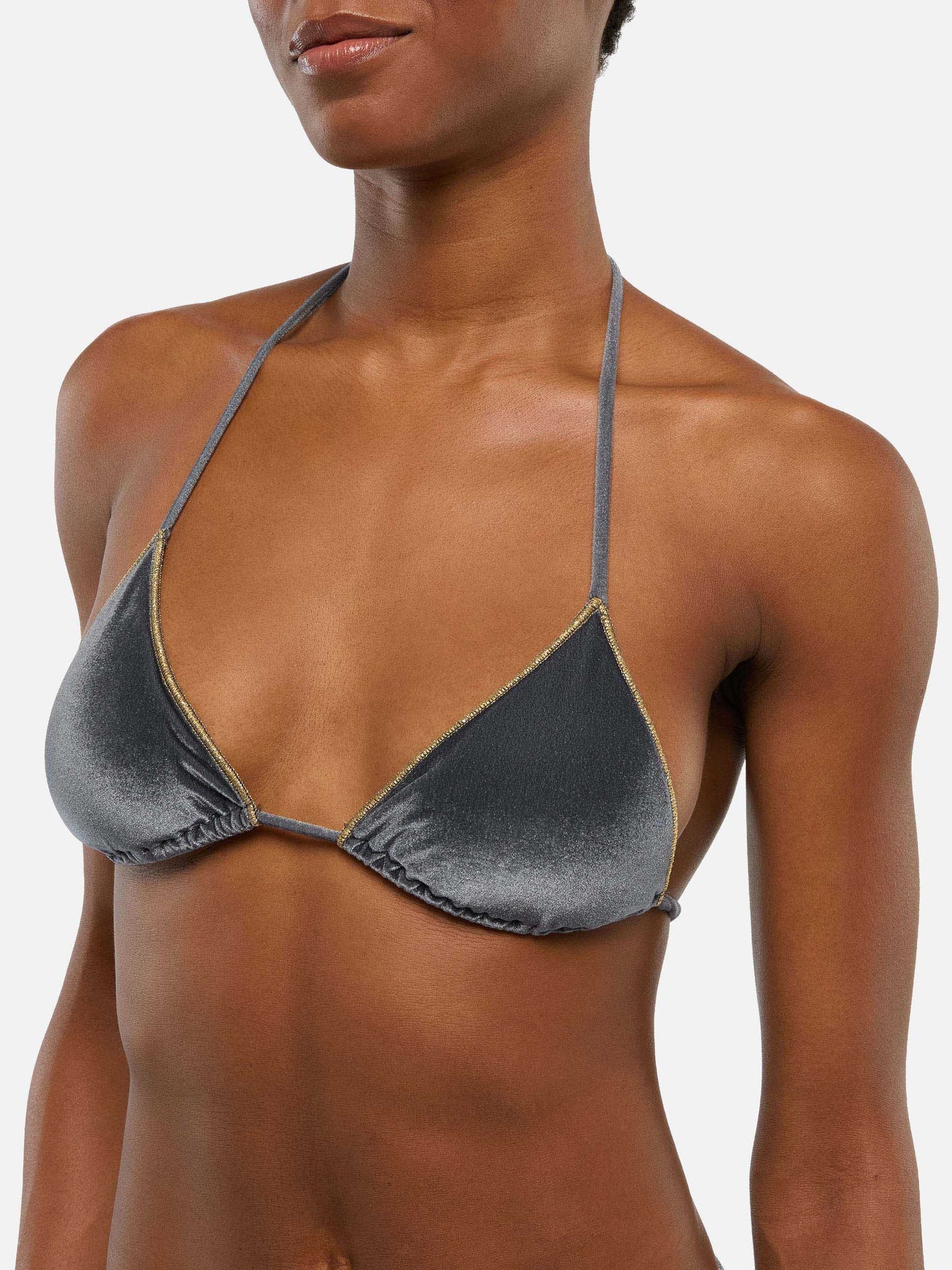 Bikini a triangolo classico Leah Marielle in velluto con profilo oro