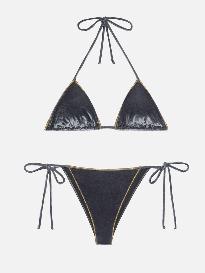 Marielle velvet classic  swim briefs - Leah velvet triangle top with gold piping