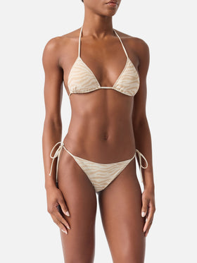 Leah Overlock animalier lurex triangle bikini top
