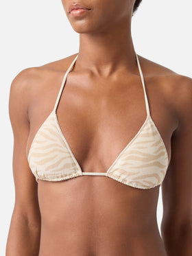 Leah Overlock animalier lurex triangle bikini top