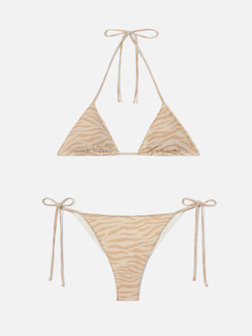 Leah Marielle Overlock with zebra print lurex bikini