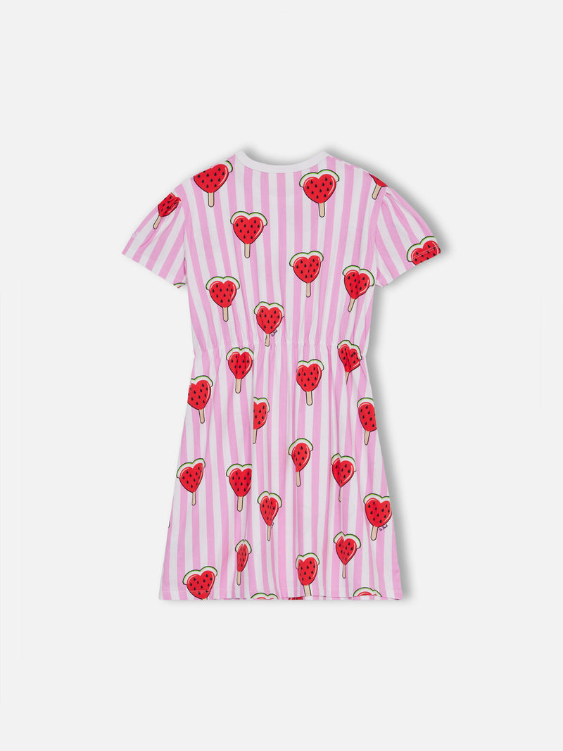 Girl cotton jersey dress Leila with heart watermelon print