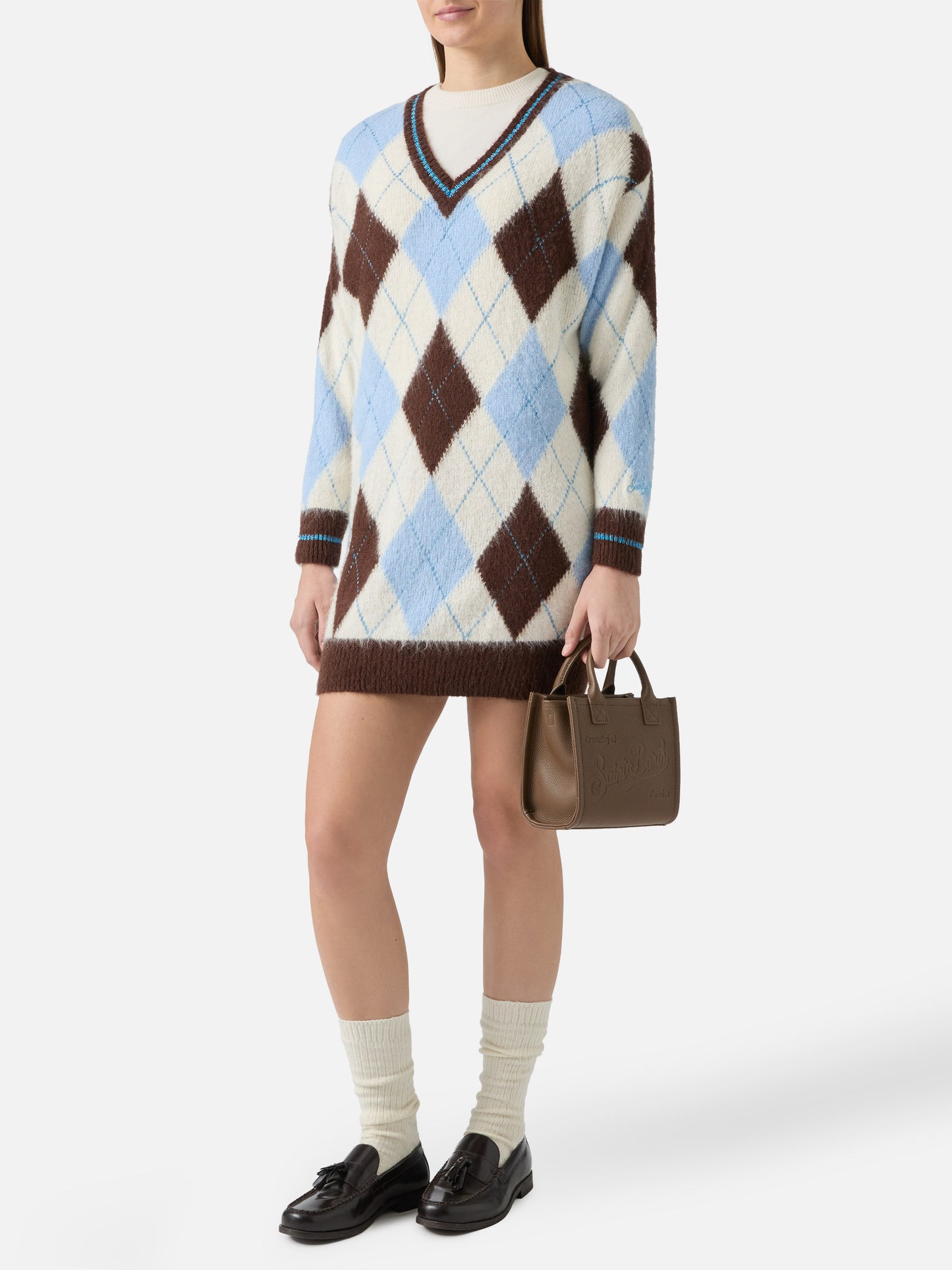 Woman ultra soft knit dress with argyle jacquard