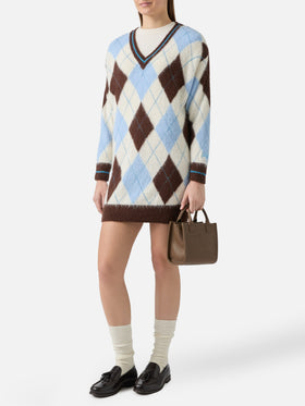 Woman ultra soft knit dress with argyle jacquard