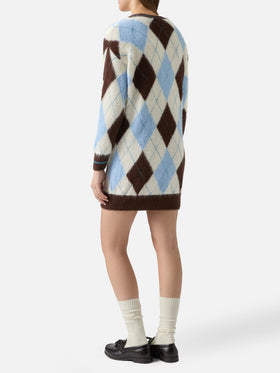 Woman ultra soft knit dress with argyle jacquard