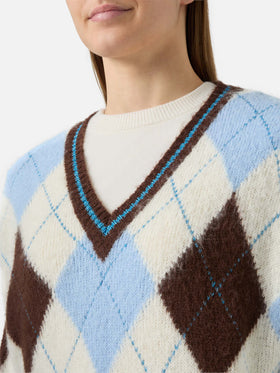 Woman ultra soft knit dress with argyle jacquard