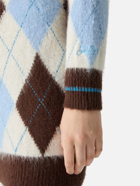 Woman ultra soft knit dress with argyle jacquard
