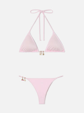 Bikini Lezzy triangle in pink glossy-finish fabric with charms