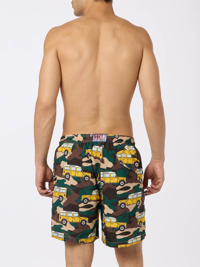 Man lightweight fabric swim-shorts Lighting with off-road car print