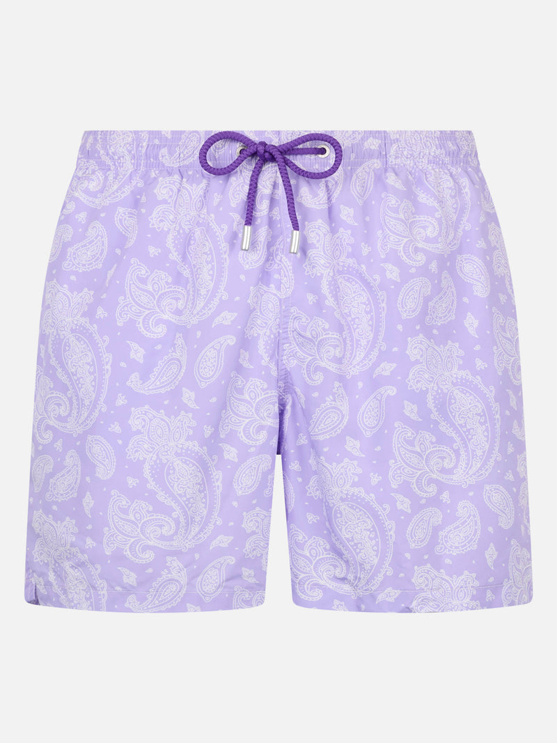 Man lightweight fabric swim-shorts Lighting with paisley print