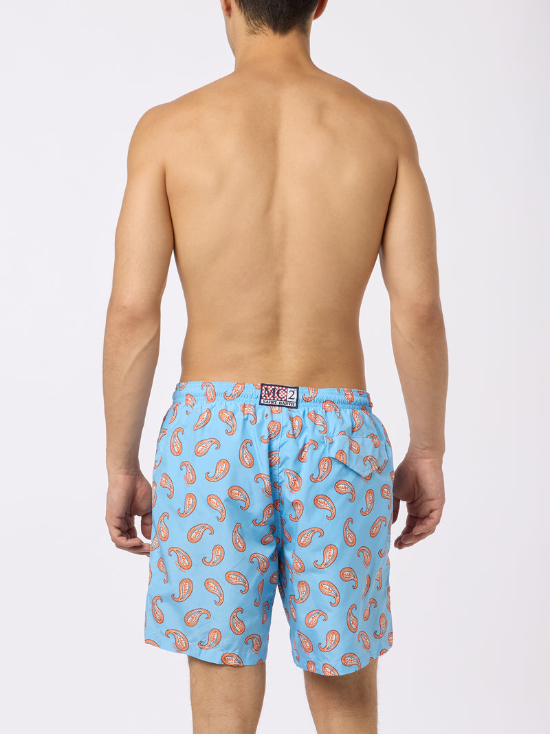 Man lightweight fabric swim-shorts Lighting with paisley print