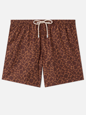 Brown Lighting swim shorts with all-over animal print