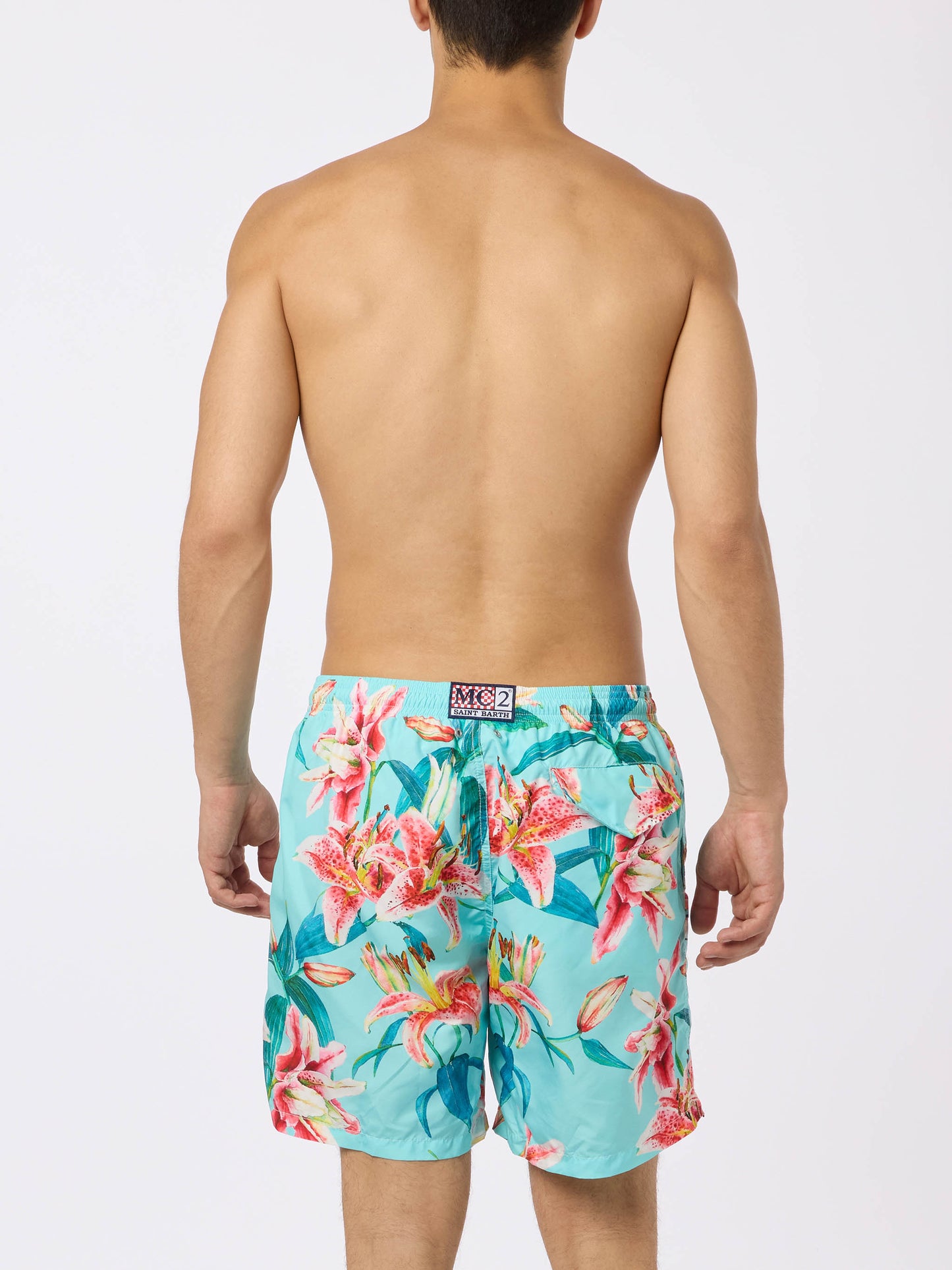 Man lightweight fabric swim-shorts Lighting with tropical flowers print - MC2 Saint Barth
