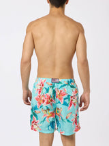 Man lightweight fabric swim-shorts Lighting with tropical flowers print