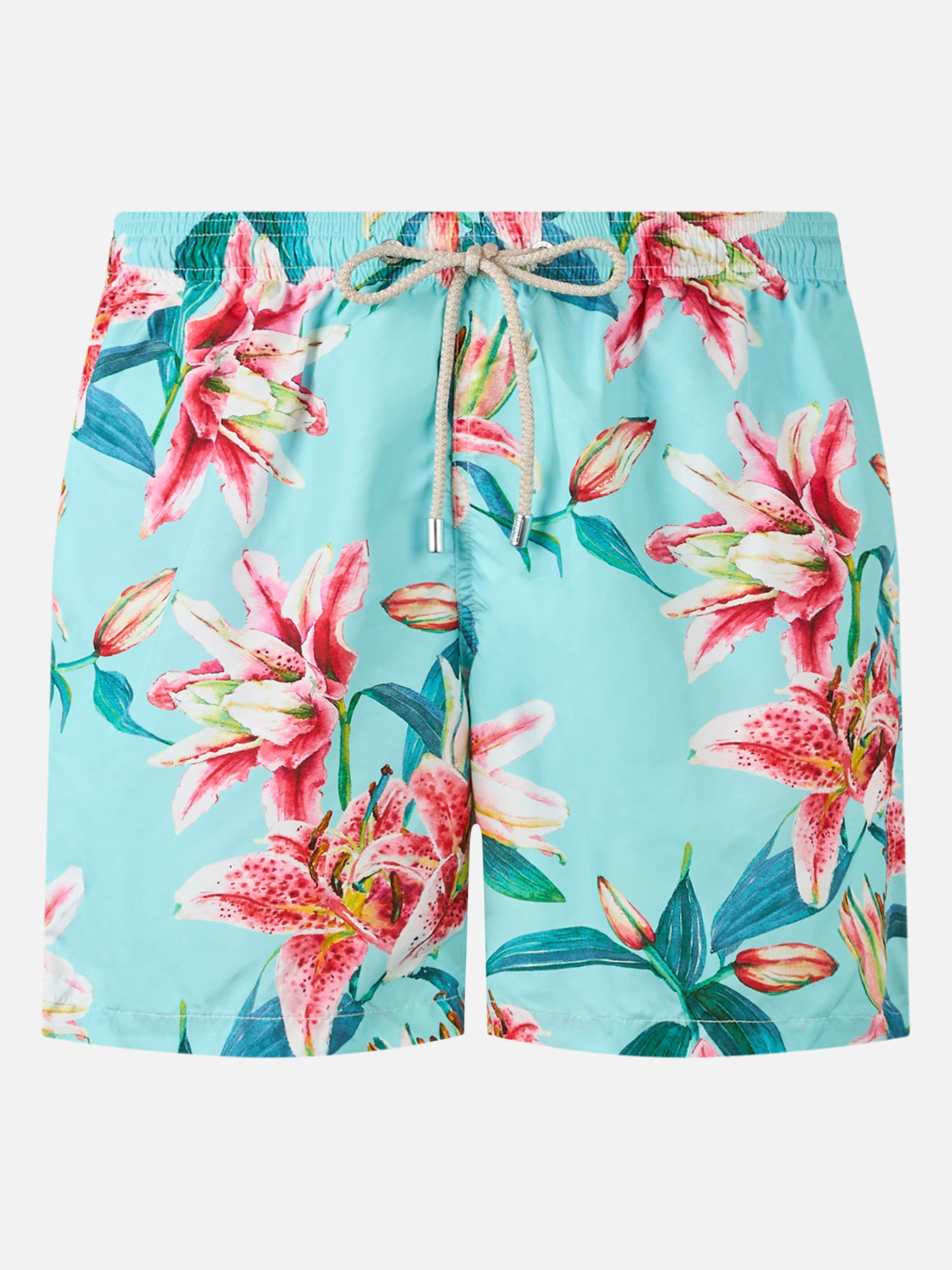 Man lightweight fabric swim-shorts Lighting with tropical flowers print - MC2 Saint Barth