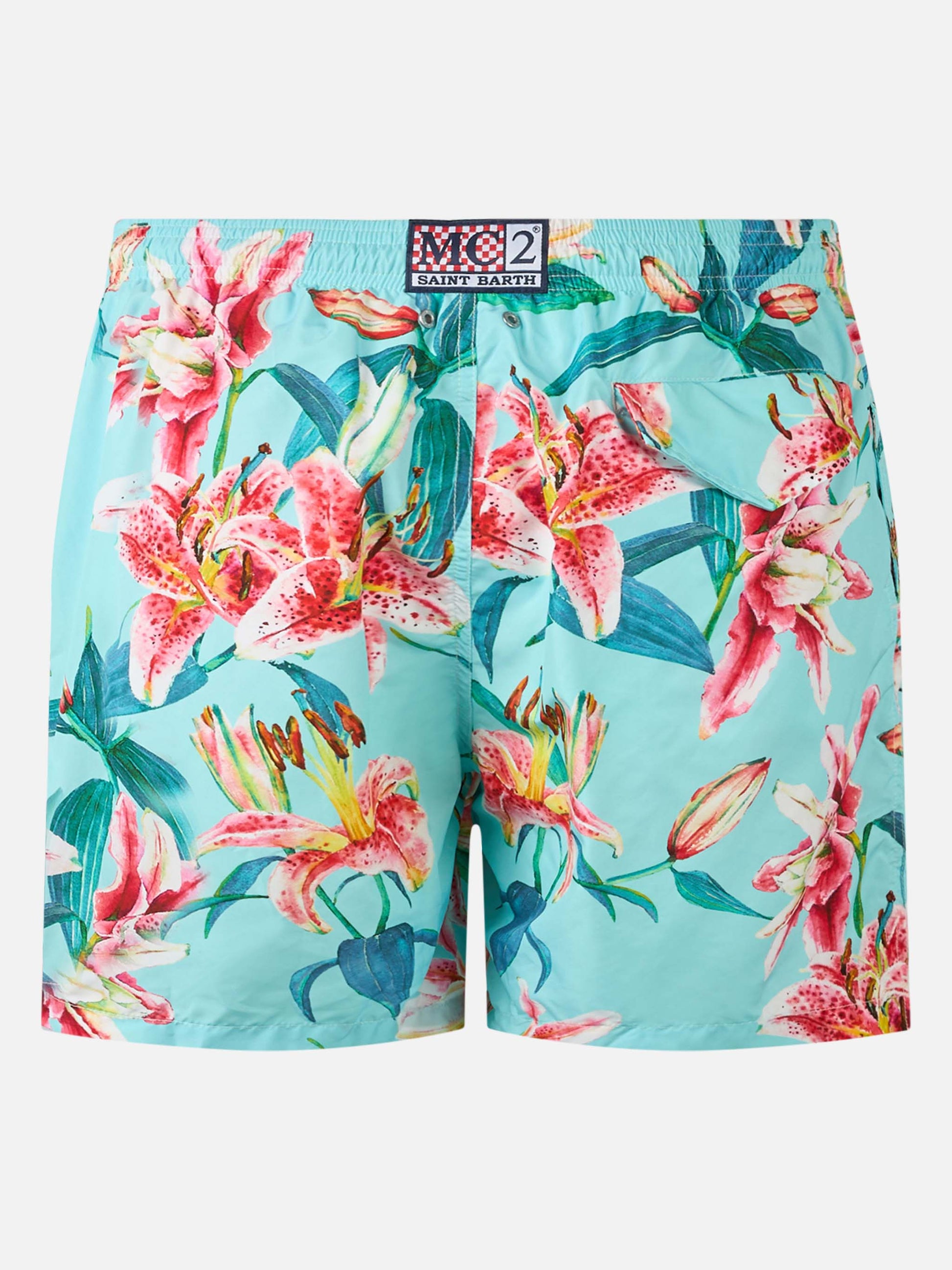 Man lightweight fabric swim-shorts Lighting with tropical flowers print - MC2 Saint Barth