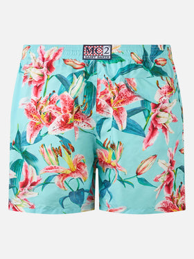 Man lightweight fabric swim-shorts Lighting with tropical flowers print - MC2 Saint Barth