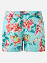 Man lightweight fabric swim-shorts Lighting with tropical flowers print