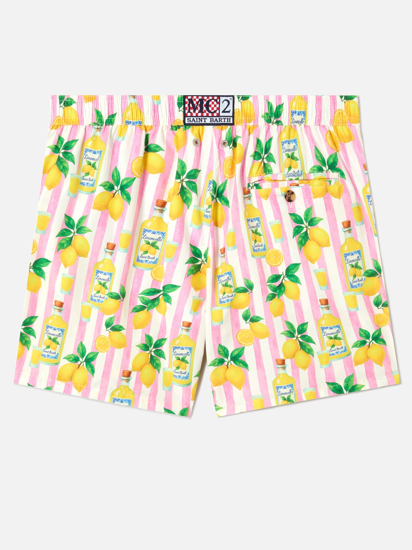 Pink striped Lighting swim shorts with all-over limoncello print