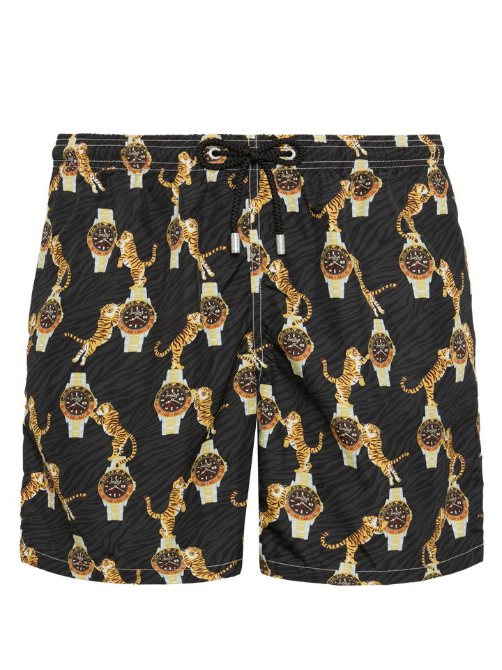 Lightweight fabric swim-shorts Lighting with watche and tiger print - MC2 Saint Barth