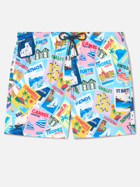 Badeshorts Lighting mit Postkarten-Print 