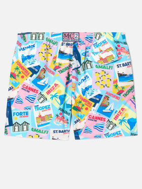 Badeshorts Lighting mit Postkarten-Print 