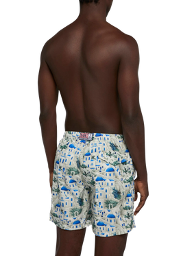 Lightweight fabric swim-shorts Lighting with Greek house print | AI CO-CREATED DESIGN BY RICKDICK - POWERED BY RED-EYE