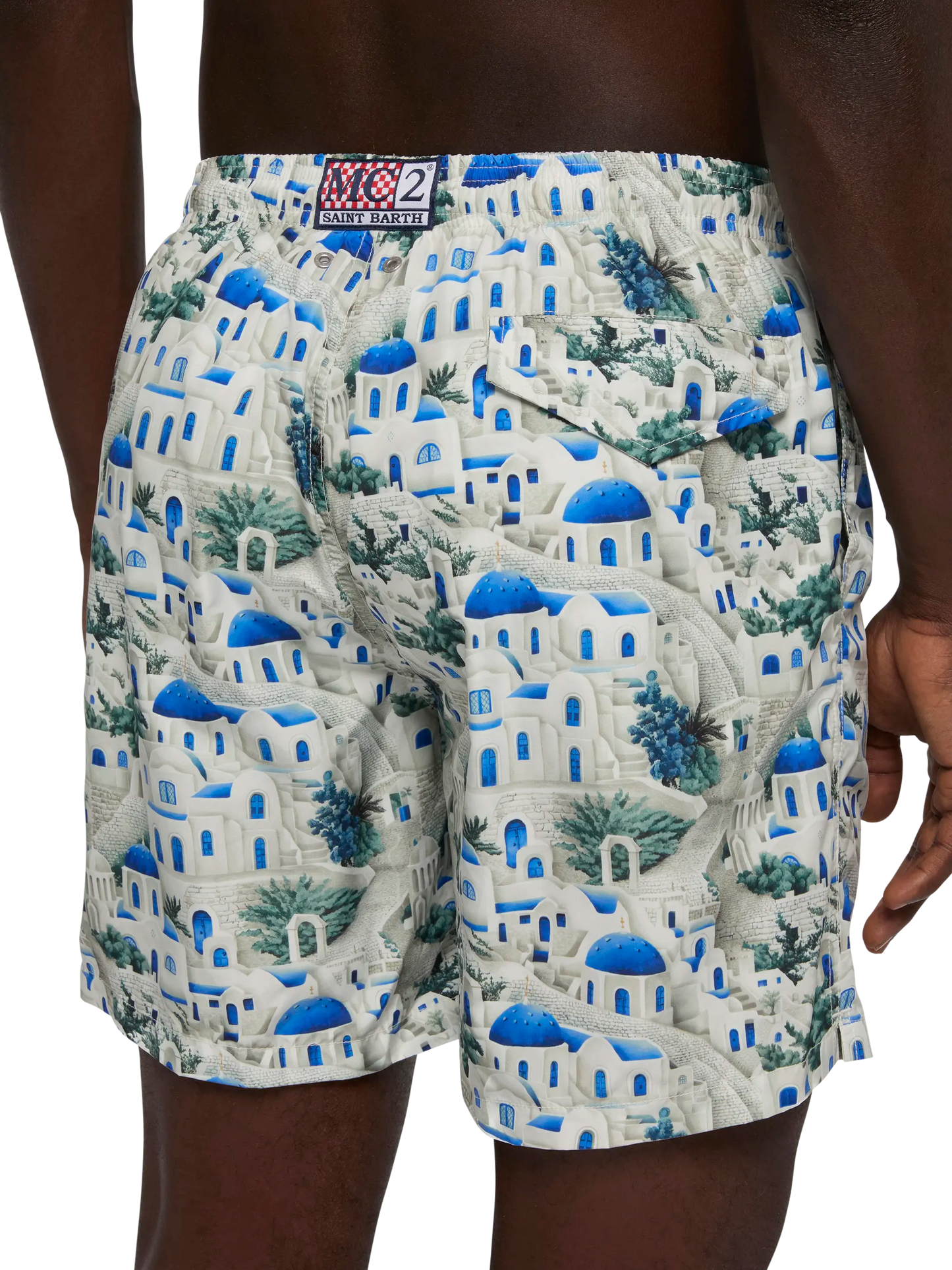Lightweight fabric swim-shorts Lighting with Greek house print | AI CO-CREATED DESIGN BY RICKDICK - POWERED BY RED-EYE