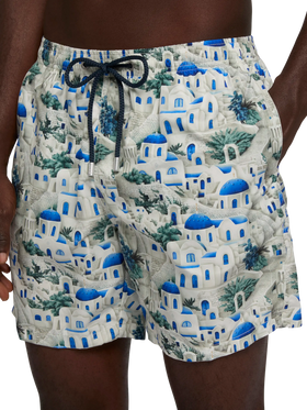 Lightweight fabric swim-shorts Lighting with Greek house print | AI CO-CREATED DESIGN BY RICKDICK - POWERED BY RED-EYE