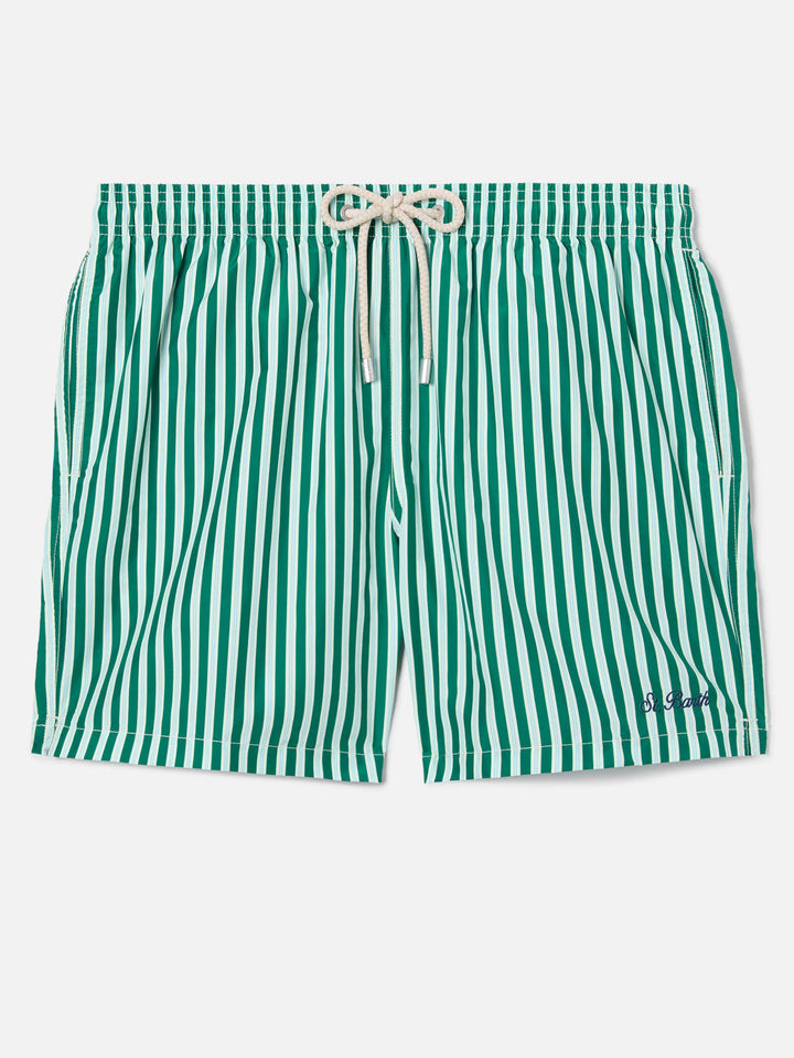 Green striped Lighting swim shorts with St. Barth embroidery