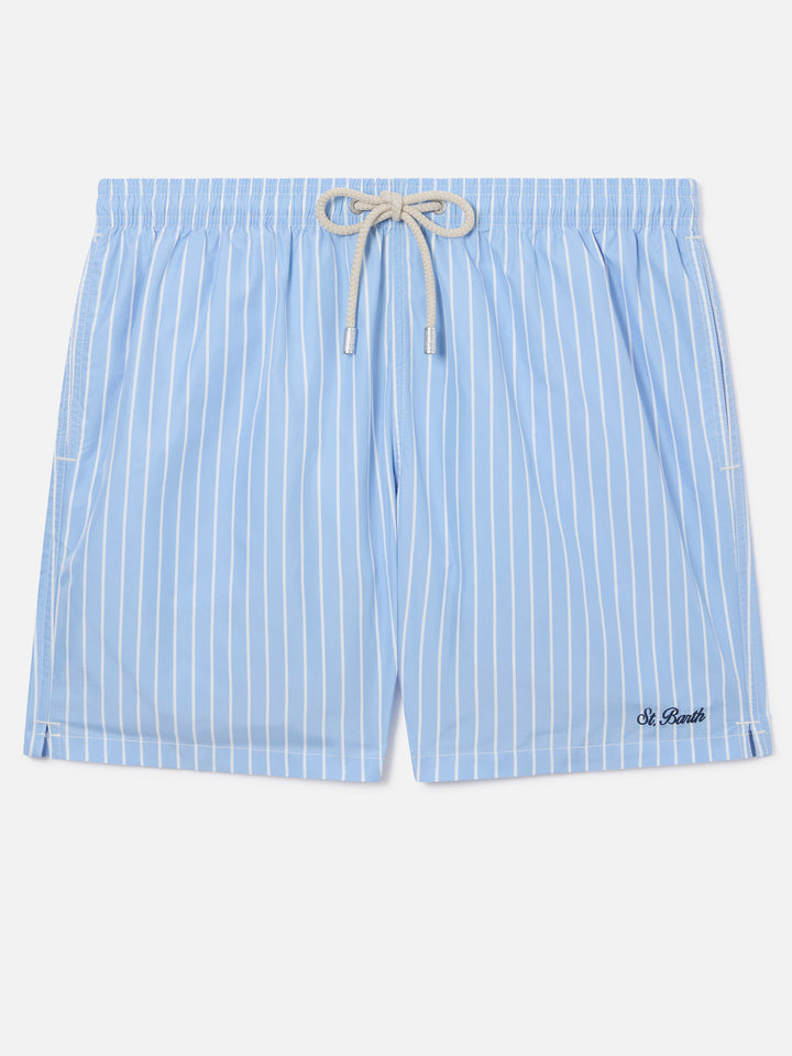 Light blue striped Lighting swim shorts with St. Barth embroidery
