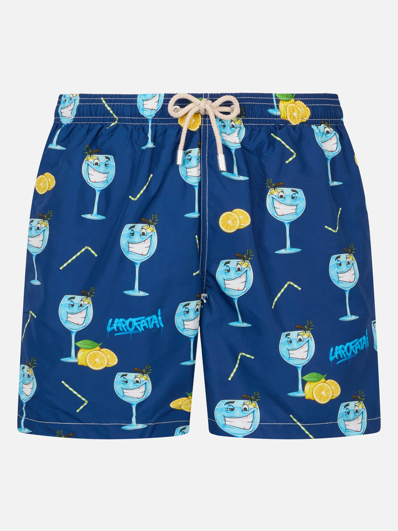 Man lightweight fabric swim-shorts Lighting with Cryptopuppets print | CRYPTOPUPPETS SPECIAL EDITION