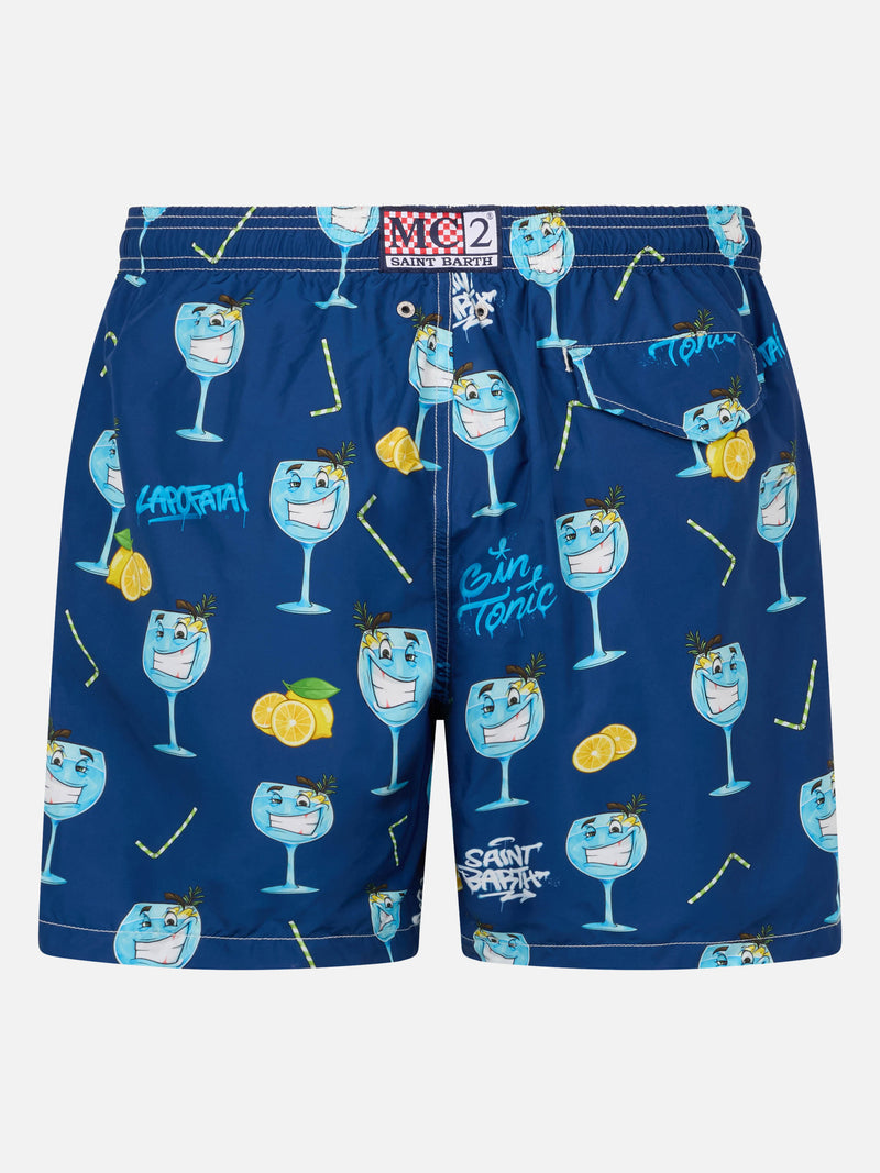 Man lightweight fabric swim-shorts Lighting with Cryptopuppets print | CRYPTOPUPPETS SPECIAL EDITION