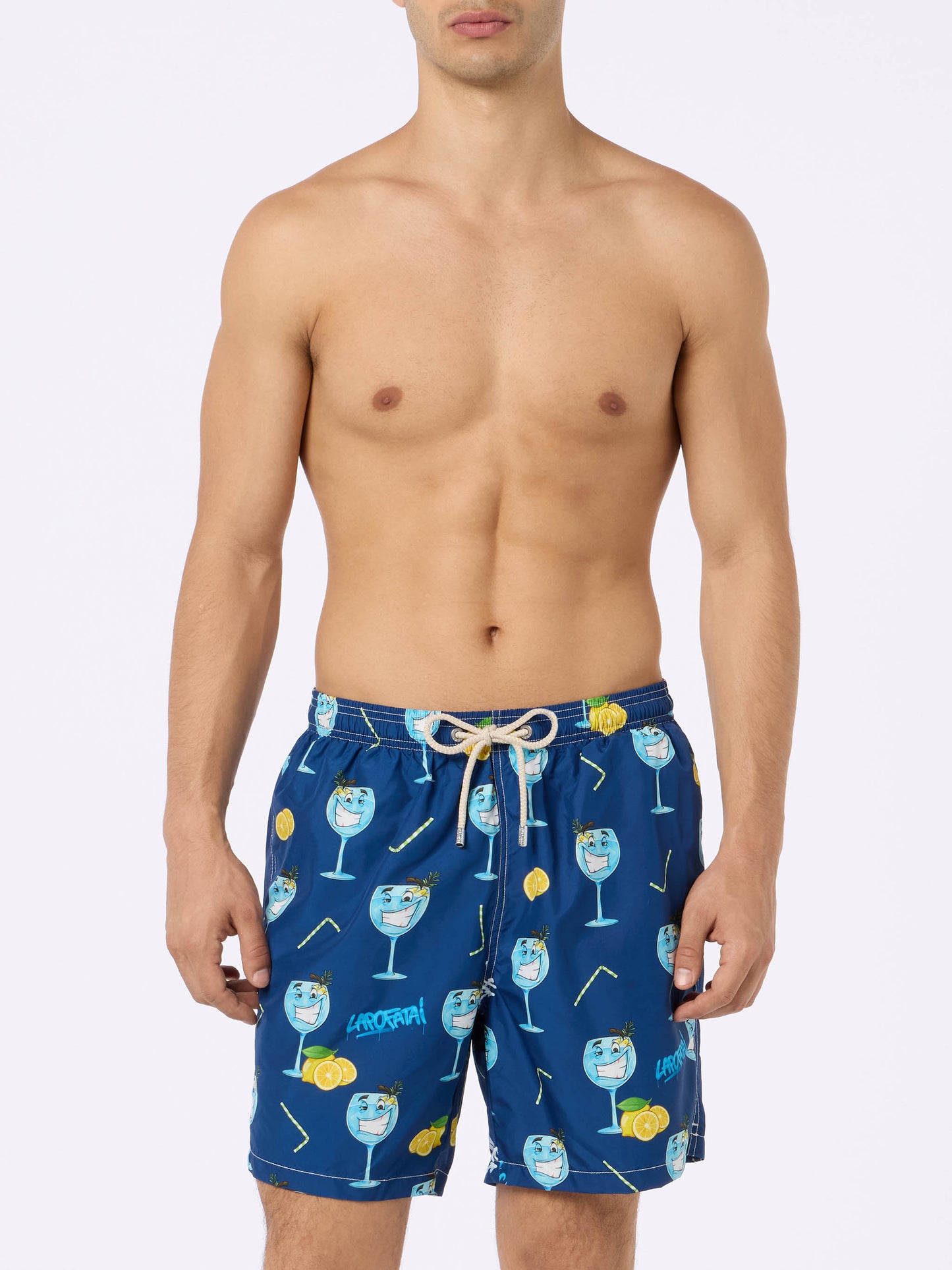 Man lightweight fabric swim-shorts Lighting with Cryptopuppets print | CRYPTOPUPPETS SPECIAL EDITION - MC2 Saint Barth
