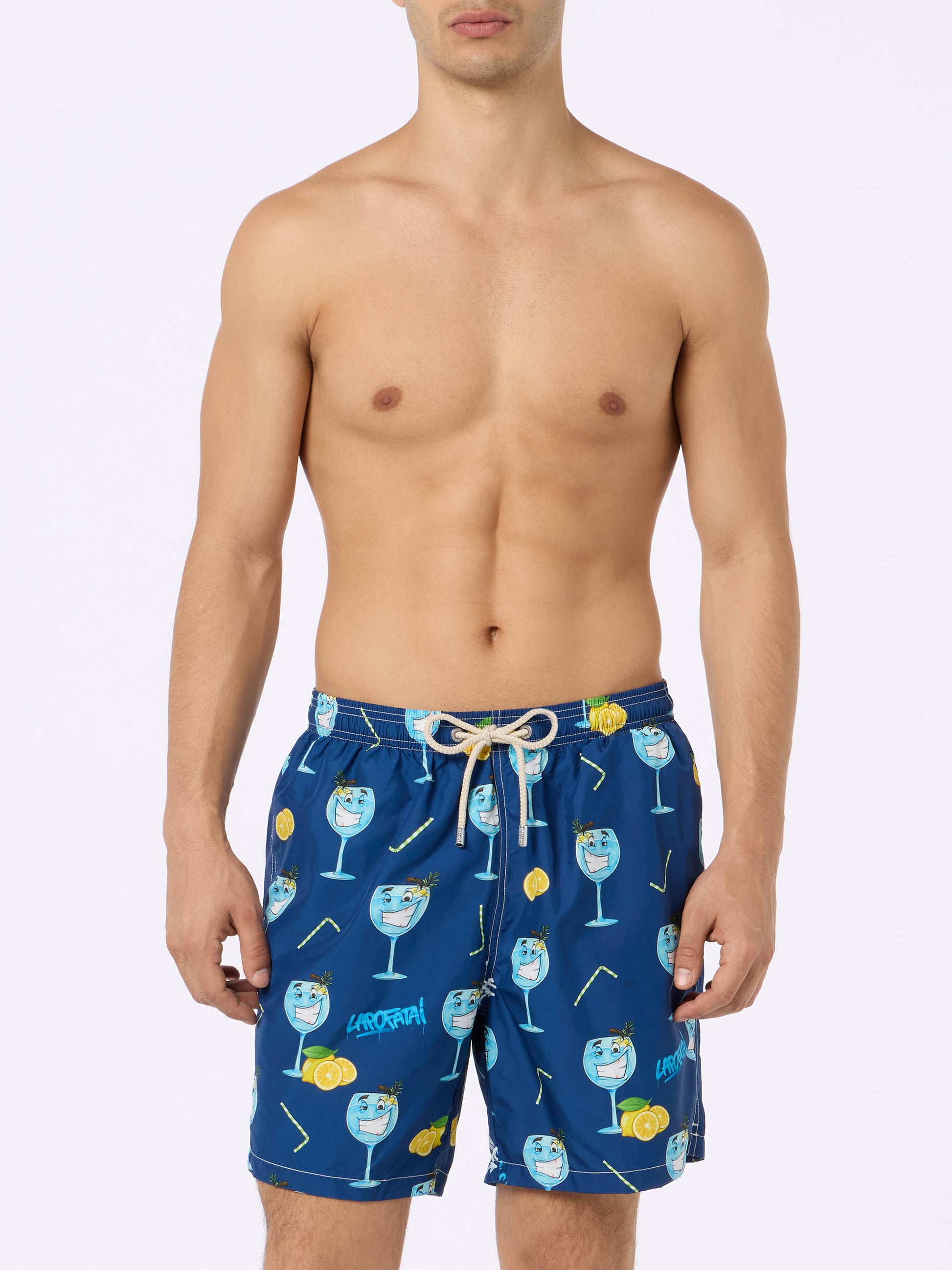 Man lightweight fabric swim-shorts Lighting with Cryptopuppets print | CRYPTOPUPPETS SPECIAL EDITION - MC2 Saint Barth