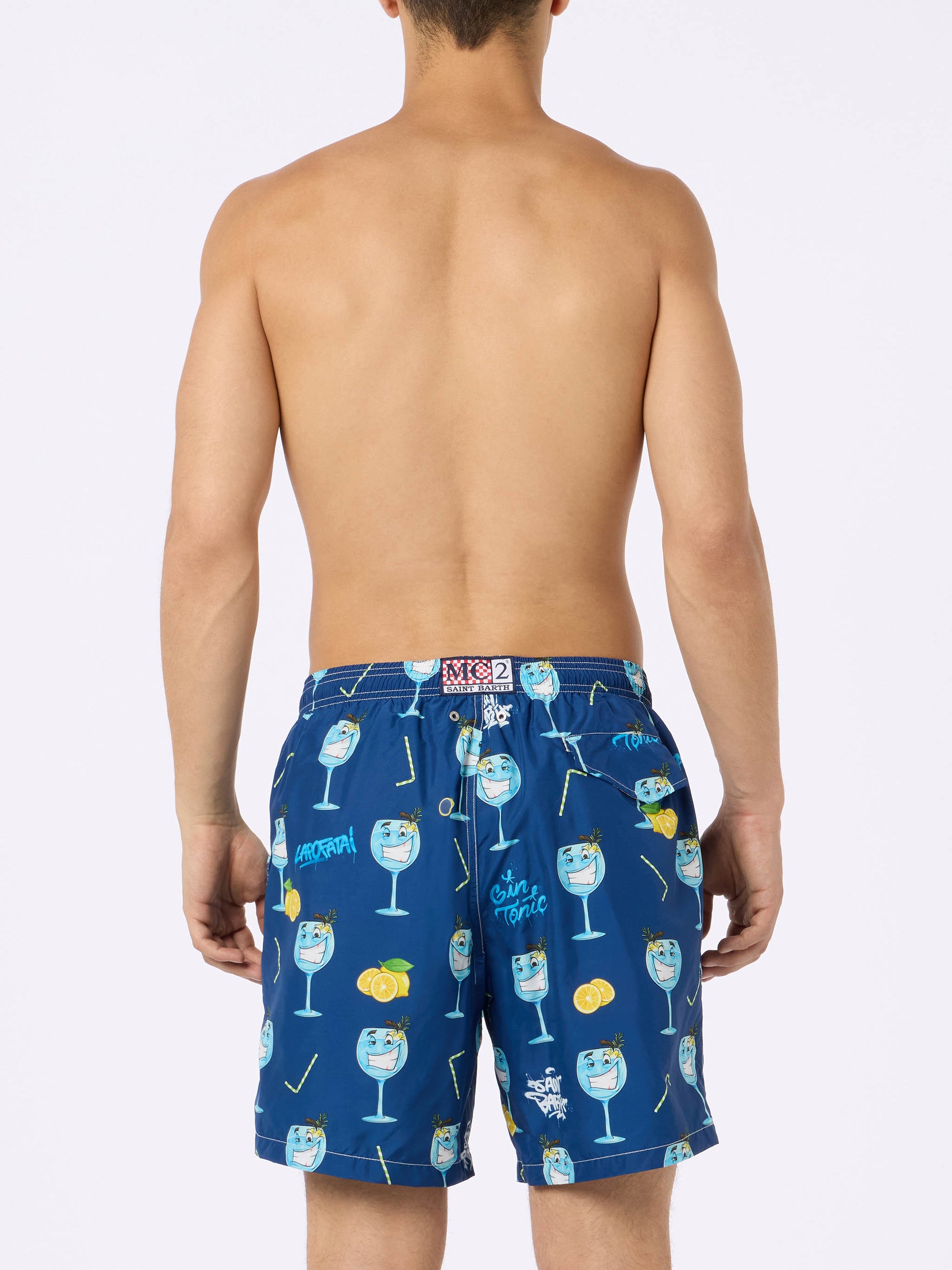 Man lightweight fabric swim-shorts Lighting with Cryptopuppets print | CRYPTOPUPPETS SPECIAL EDITION - MC2 Saint Barth