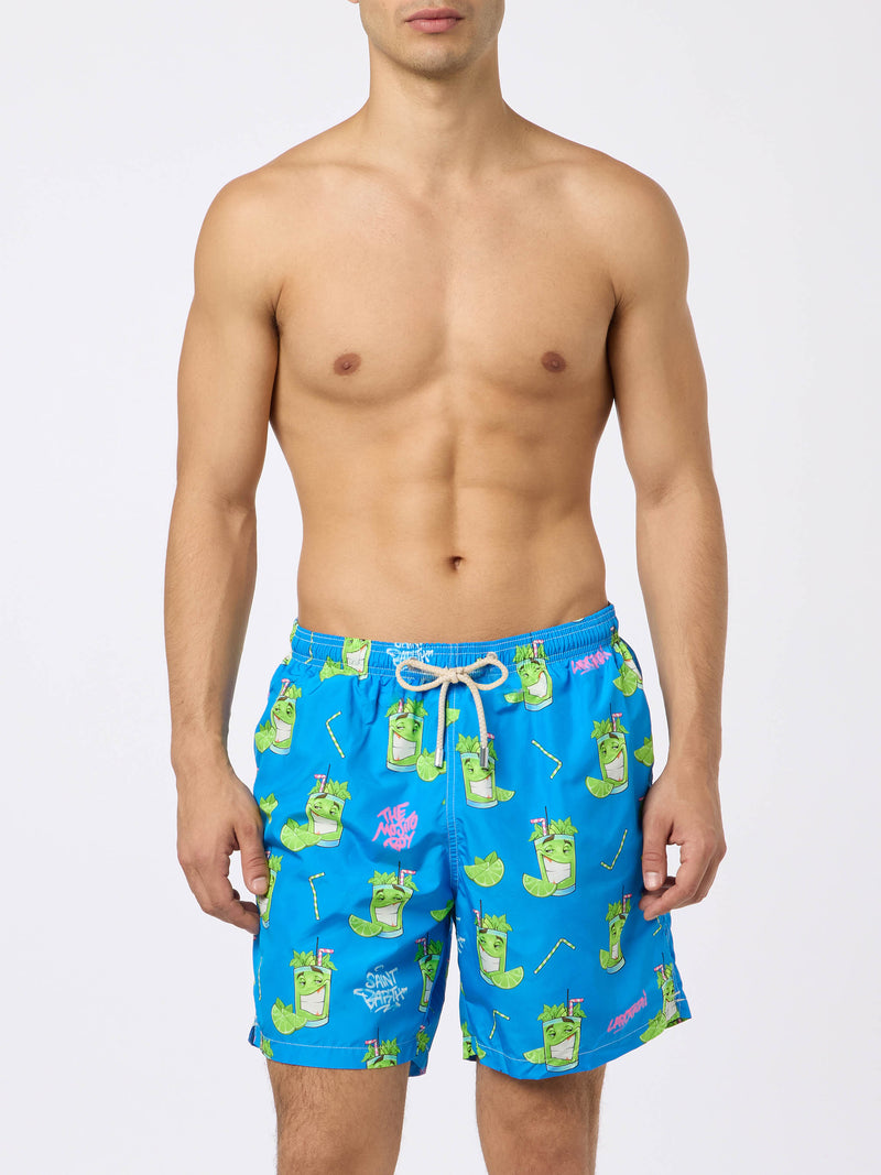 Man lightweight fabric swim-shorts Lighting with Cryptopuppets print | CRYPTOPUPPETS SPECIAL EDITION