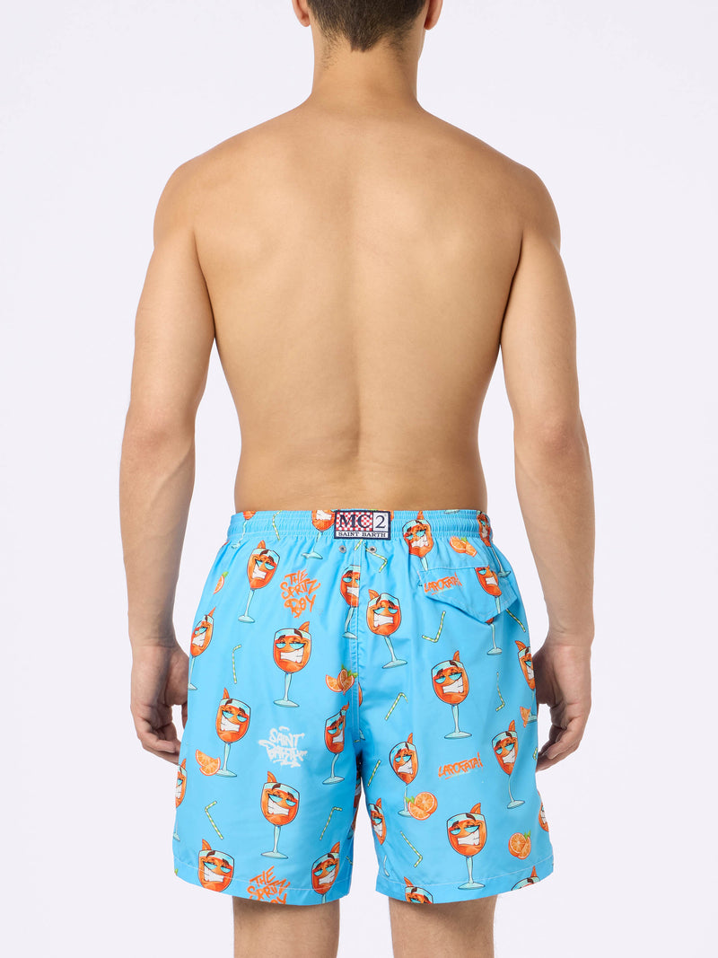 Man lightweight fabric swim-shorts Lighting with Cryptopuppets print | CRYPTOPUPPETS SPECIAL EDITION